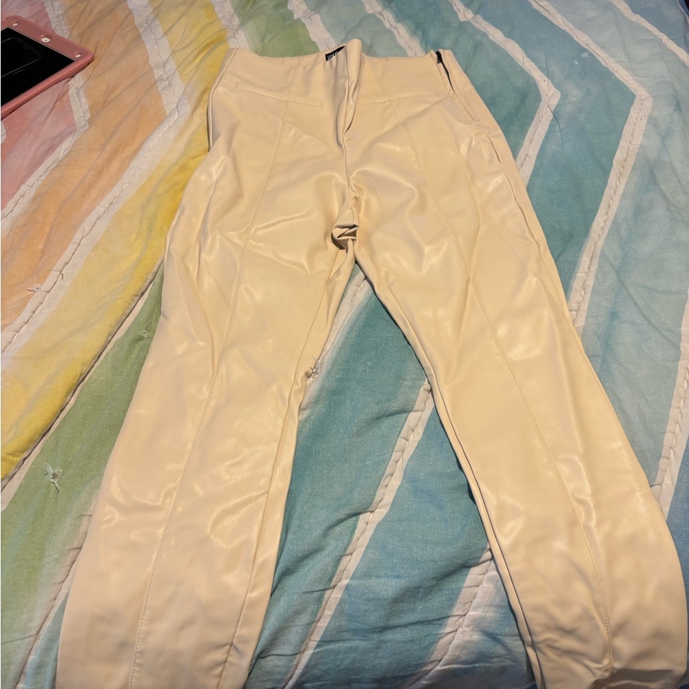 Zara Beige Faux Leather Trousers